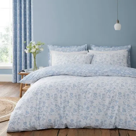Floral Duvet Cover Set Reversible - Blue, Cotton