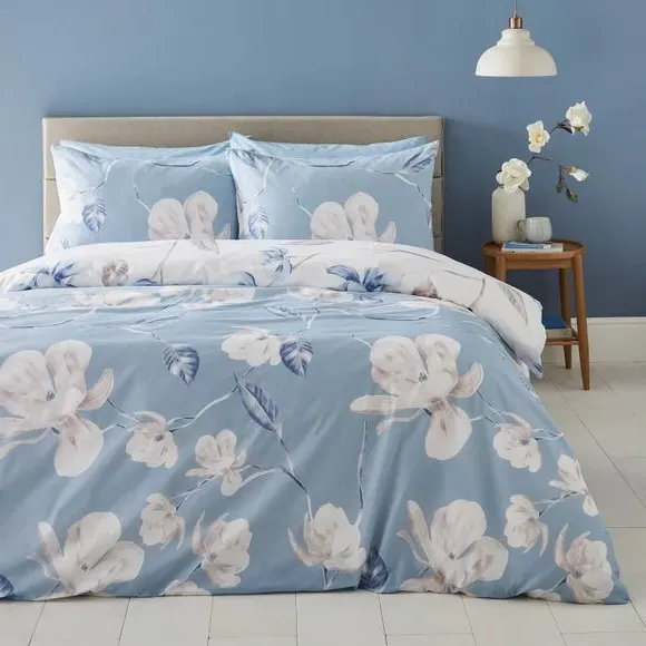 Floral Duvet Cover Set Reversible - Blue, Cotton
