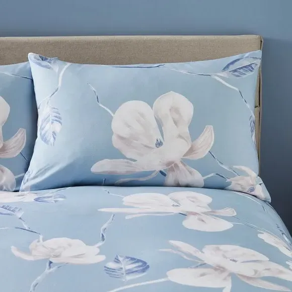Floral Duvet Cover Set Reversible - Blue, Cotton