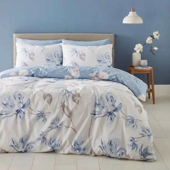 Floral Duvet Cover Set Reversible - Blue, Cotton