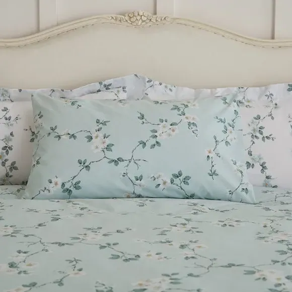 Floral Duvet Cover Set Reversible - Duck Egg, Polycotton