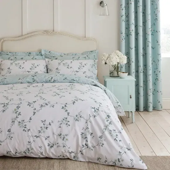 Floral Duvet Cover Set Reversible - Duck Egg, Polycotton