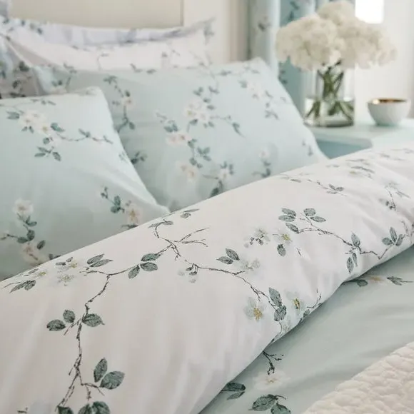 Floral Duvet Cover Set Reversible - Duck Egg, Polycotton