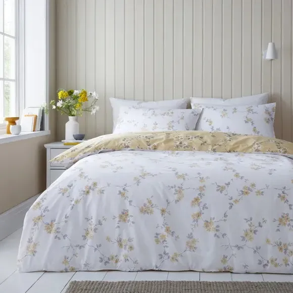Floral Duvet Cover Set Reversible - Ochre, Polycotton