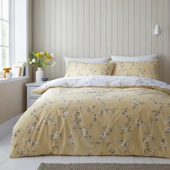Floral Duvet Cover Set Reversible - Ochre, Polycotton