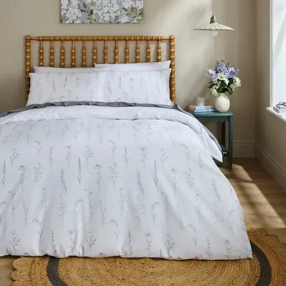 Floral Duvet Cover Set with Pillowcase - Blue, Cotton