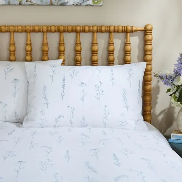 Floral Duvet Cover Set with Pillowcase - Blue, Cotton