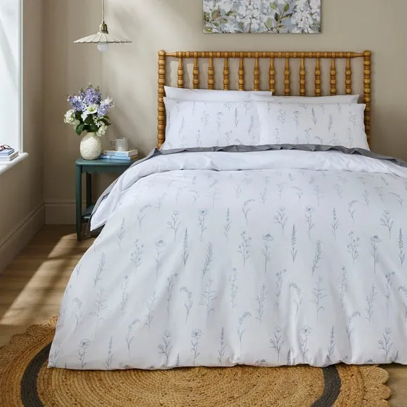 Floral Duvet Cover Set with Pillowcase - Blue, Cotton
