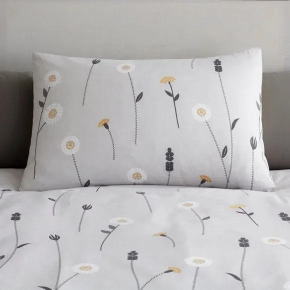 Floral Duvet Cover Set with Pillowcase - Grey