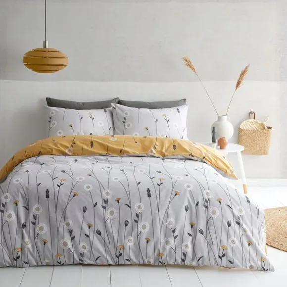 Floral Duvet Cover Set with Pillowcase - Grey image