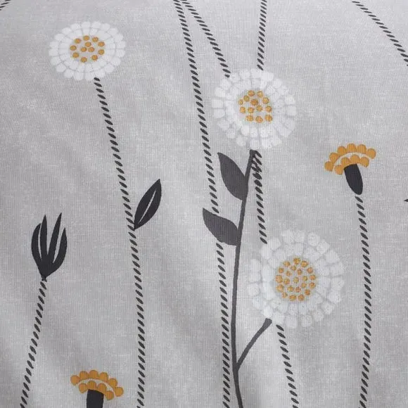 Floral Duvet Cover Set with Pillowcase - Grey