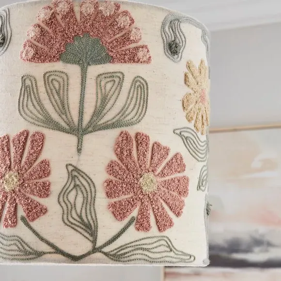 Floral Embroidered Lamp Shade - Natural