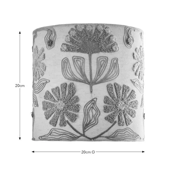 Floral Embroidered Lamp Shade - Natural