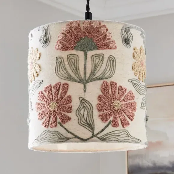 Floral Embroidered Lamp Shade - Natural image