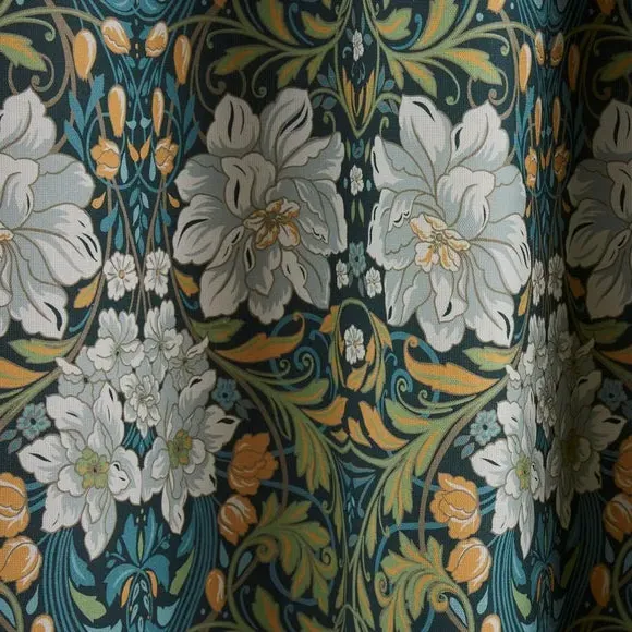 Floral Eyelet Curtains - Green, Cotton