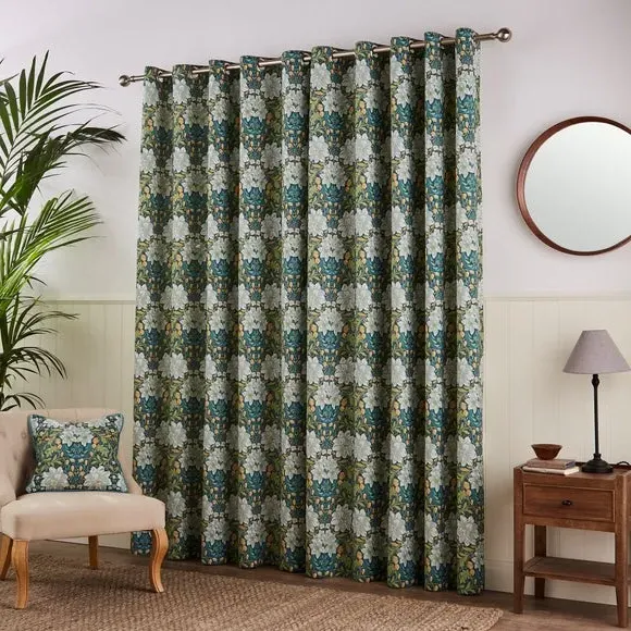 Floral Eyelet Curtains - Green, Cotton