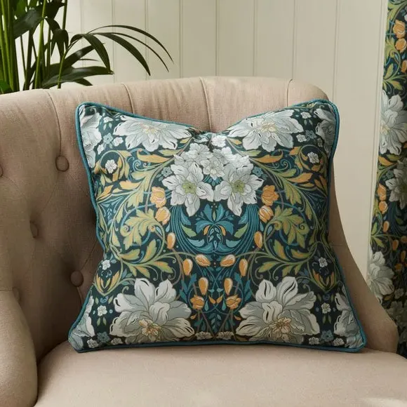 Floral Eyelet Curtains - Green, Cotton