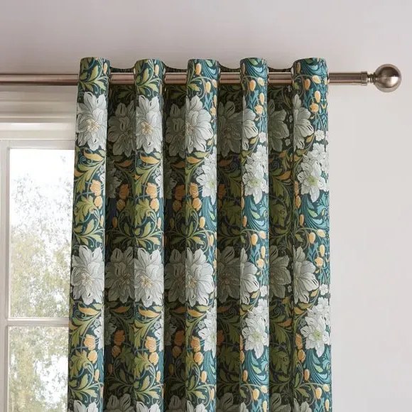 Floral Eyelet Curtains - Green, Cotton