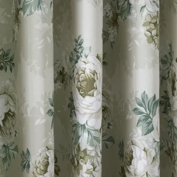 Floral Eyelet Curtains - Green, Cotton