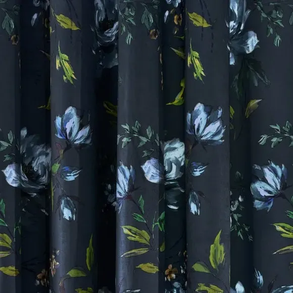 Floral Eyelet Curtains - Midnight, Lined