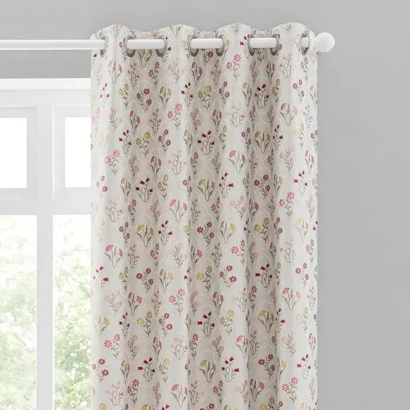 Floral Eyelet Curtains - Pink, Jacquard image