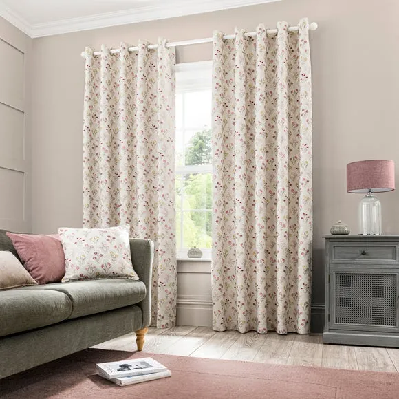 Floral Eyelet Curtains - Pink, Jacquard