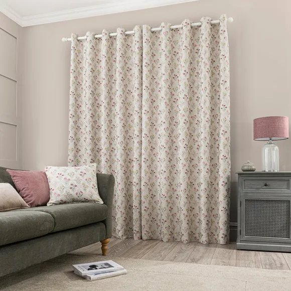 Floral Eyelet Curtains - Pink, Jacquard