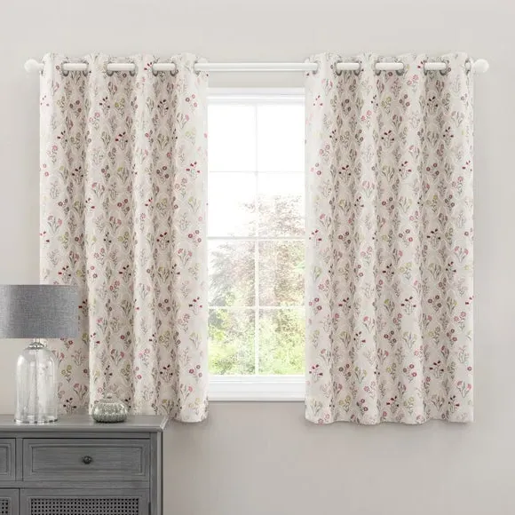 Floral Eyelet Curtains - Pink, Jacquard