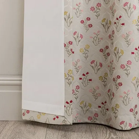 Floral Eyelet Curtains - Pink, Jacquard