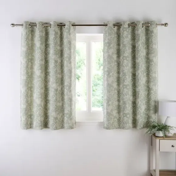 Floral Eyelet Curtains - Sage, Woven