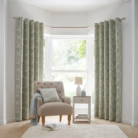 Floral Eyelet Curtains - Sage, Woven