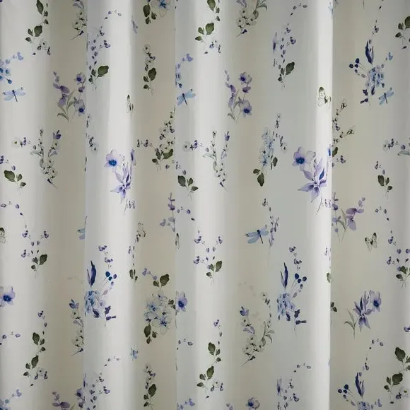 Floral Eyelet Curtains with Blackout - Blue