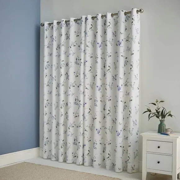 Floral Eyelet Curtains with Blackout - Blue