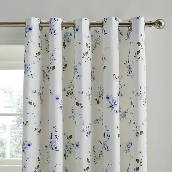 Floral Eyelet Curtains with Blackout - Blue image