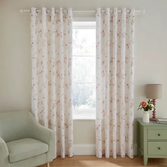 Floral Eyelet Curtains with Blackout - Blush