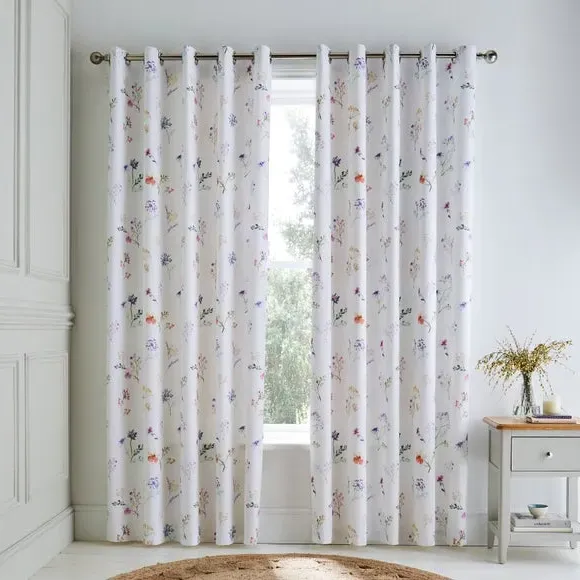 Floral Eyelet Curtains with Blackout - Lilac, Cotton