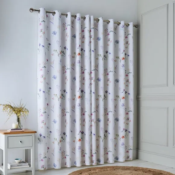 Floral Eyelet Curtains with Blackout - Lilac, Cotton