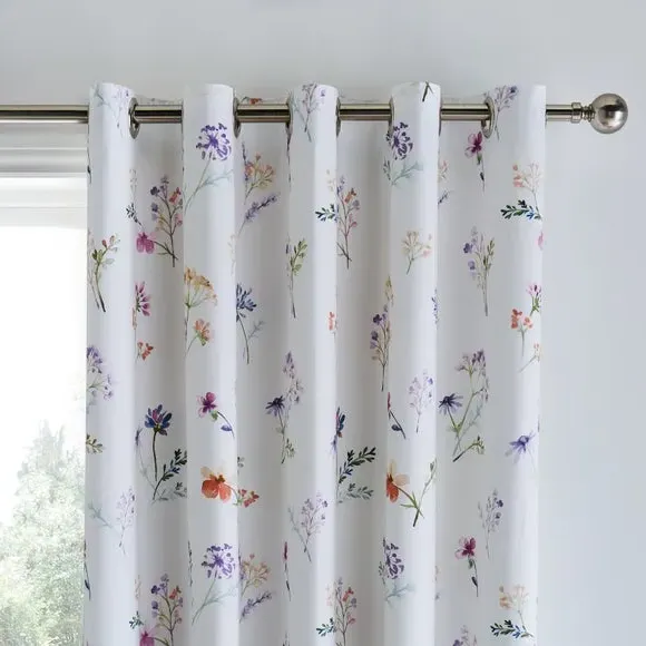 Floral Eyelet Curtains with Blackout - Lilac, Cotton