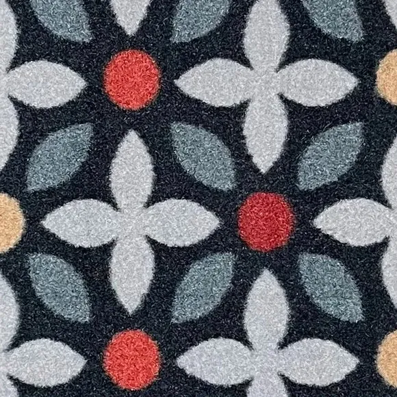Floral Geometric Outdoor Doormat - Black, Nylon