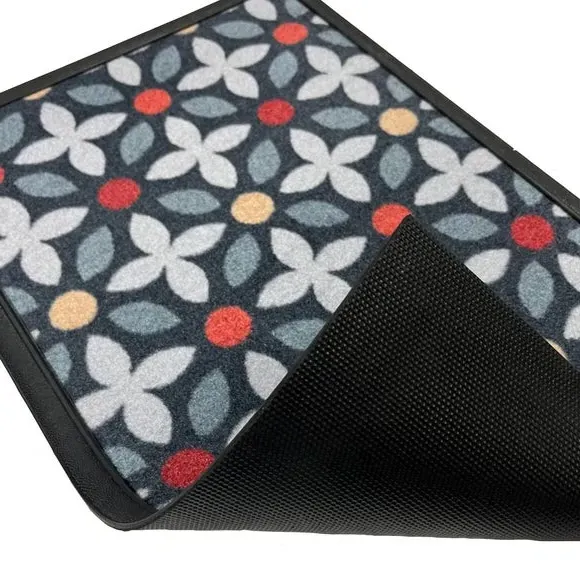 Floral Geometric Outdoor Doormat - Black, Nylon