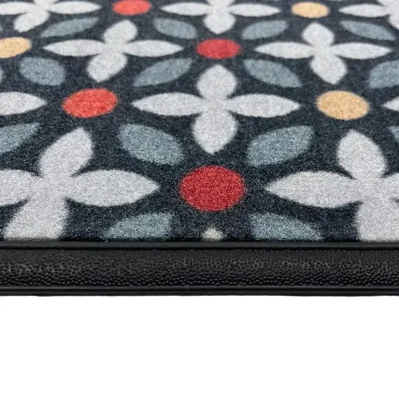 Floral Geometric Outdoor Doormat - Black, Nylon