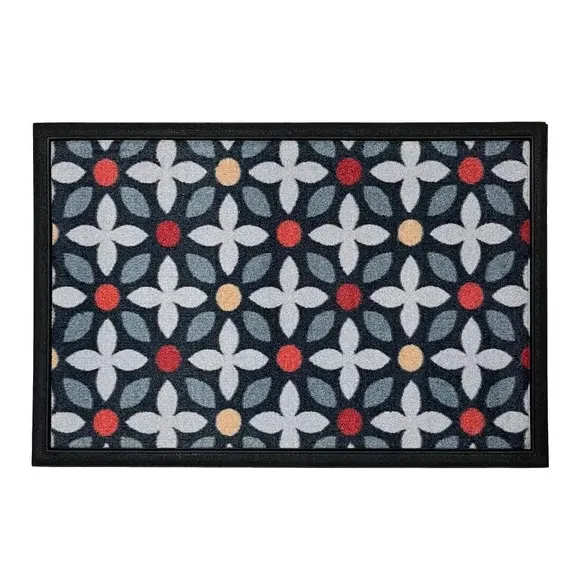Floral Geometric Outdoor Doormat - Black, Nylon
