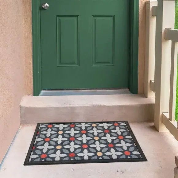 Floral Geometric Outdoor Doormat - Black, Nylon image