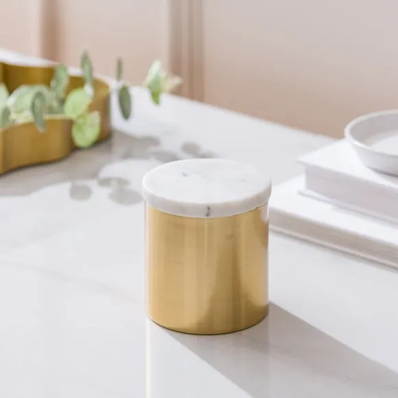 Floral Honey Candle with Marble Lid - Gold, Metal