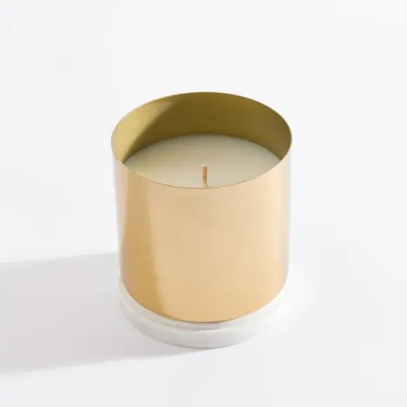 Floral Honey Candle with Marble Lid - Gold, Metal