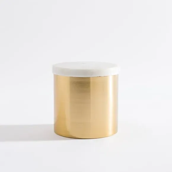 Floral Honey Candle with Marble Lid - Gold, Metal