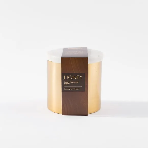 Floral Honey Candle with Marble Lid - Gold, Metal