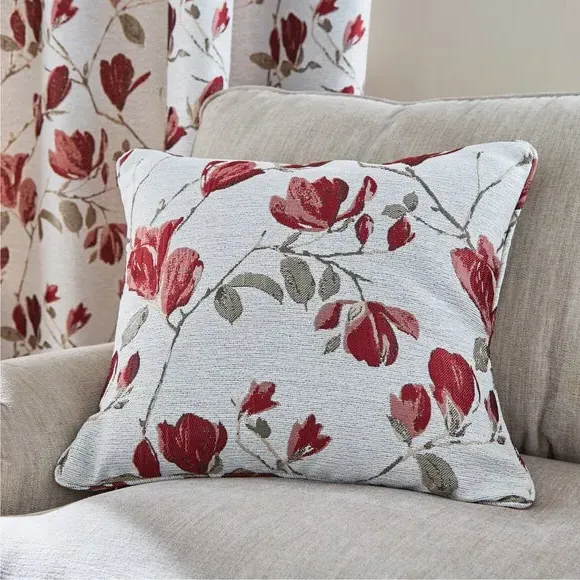 Floral Jacquard Cushion - Red, Fabric image