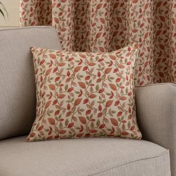 Floral Jacquard Cushion - Terracotta, Polyester