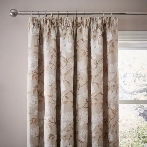 Floral Jacquard Pencil Pleat Curtains - Natural image